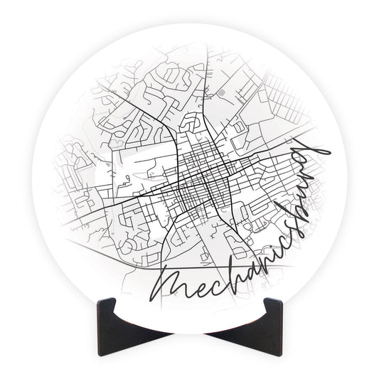 Minimalistic B&W Pennsylvania Mechanicsburg Circle Map | Wood Sign | Eaches | Min 1