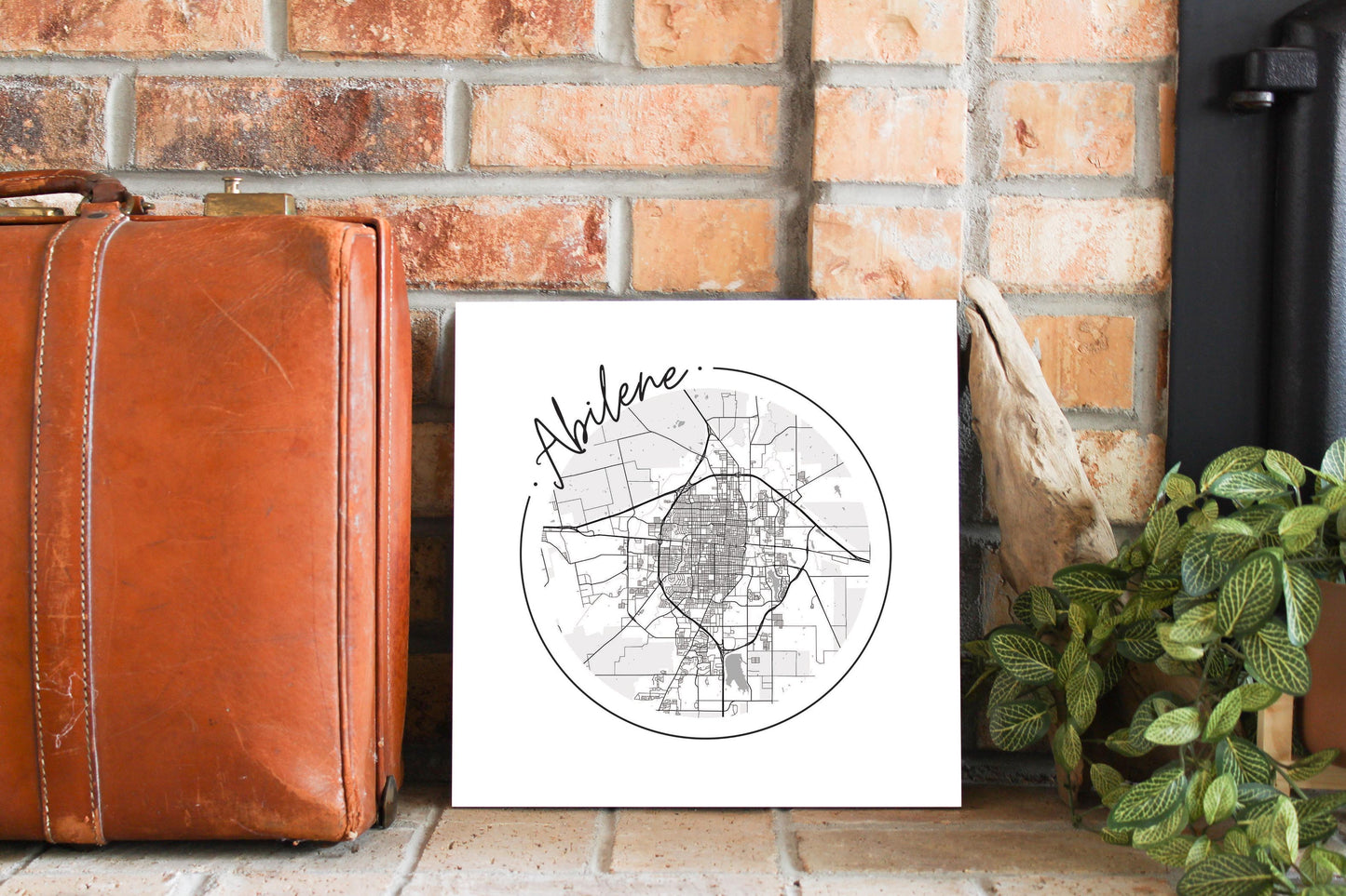 Minimalist B&W Texas Abilene Circle Map | Wood Sign | Eaches | Min 2