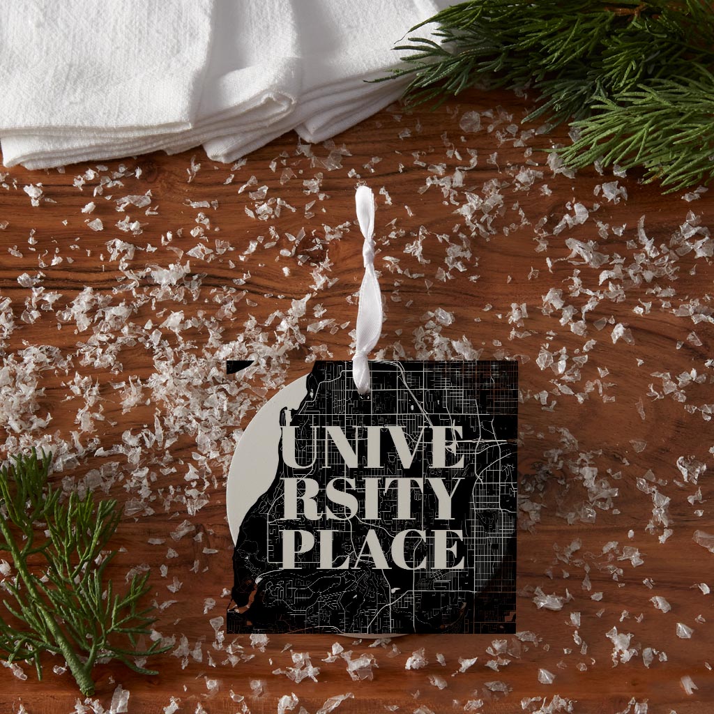 Minimalistic B&W Washington University Place Map | Wood Ornament | Eaches | Min 6