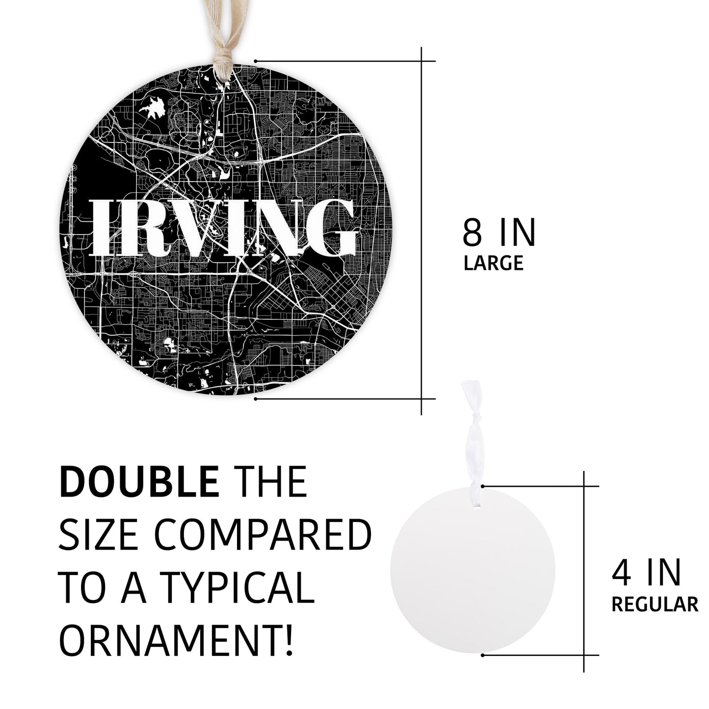 Minimalistic B&W Texas Irving Map | Wood Ornament | Eaches | Min 1