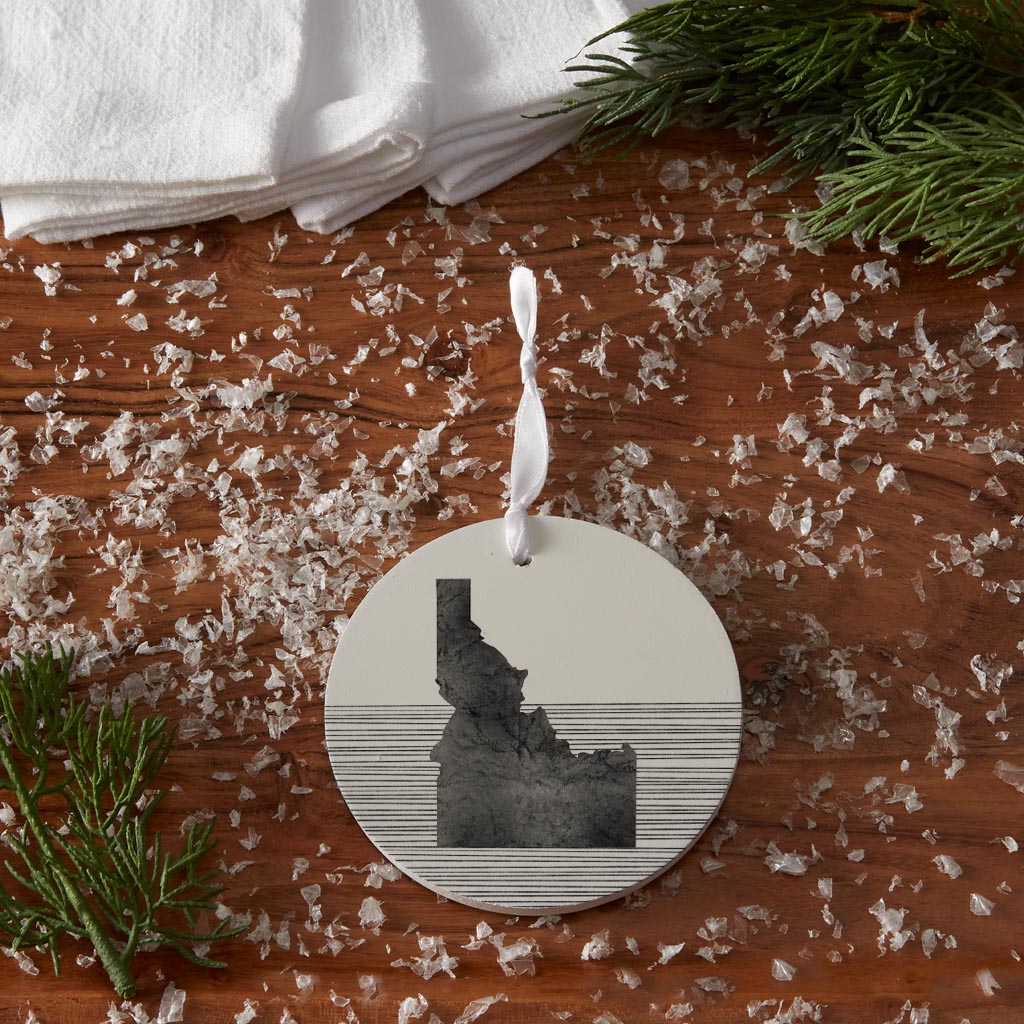 Minimalist B&W Idaho State With Straight Lines | Wood Ornament | Eaches | Min 6