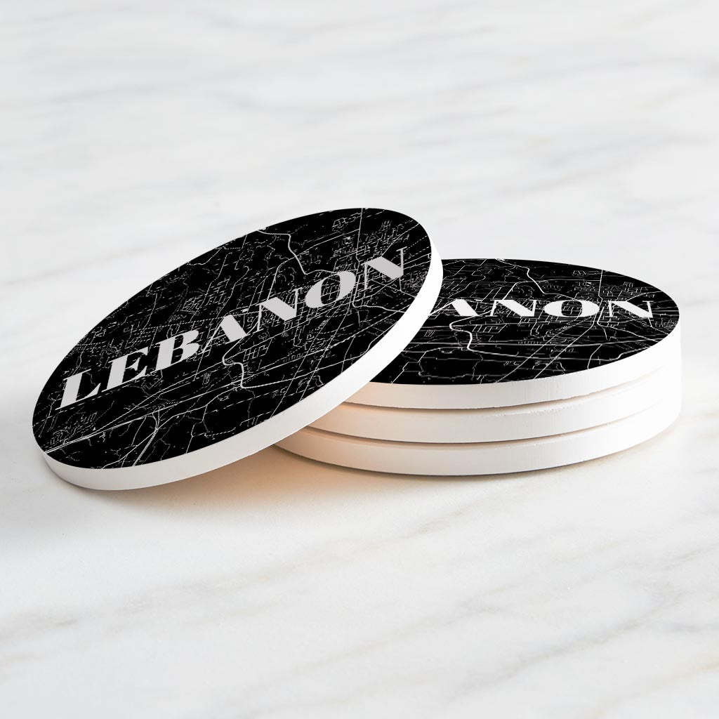 Minimalist B&W Tennessee Lebanon Map | Absorbent Coasters | Set of 4 | Min 2