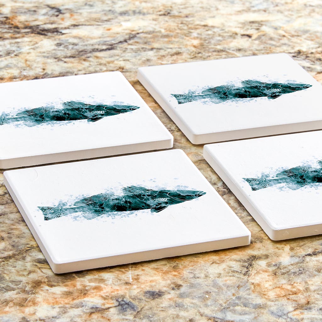 Blue White Water Color Speckled Trout| Absorbent Coasters | Set of 4 | Min 2