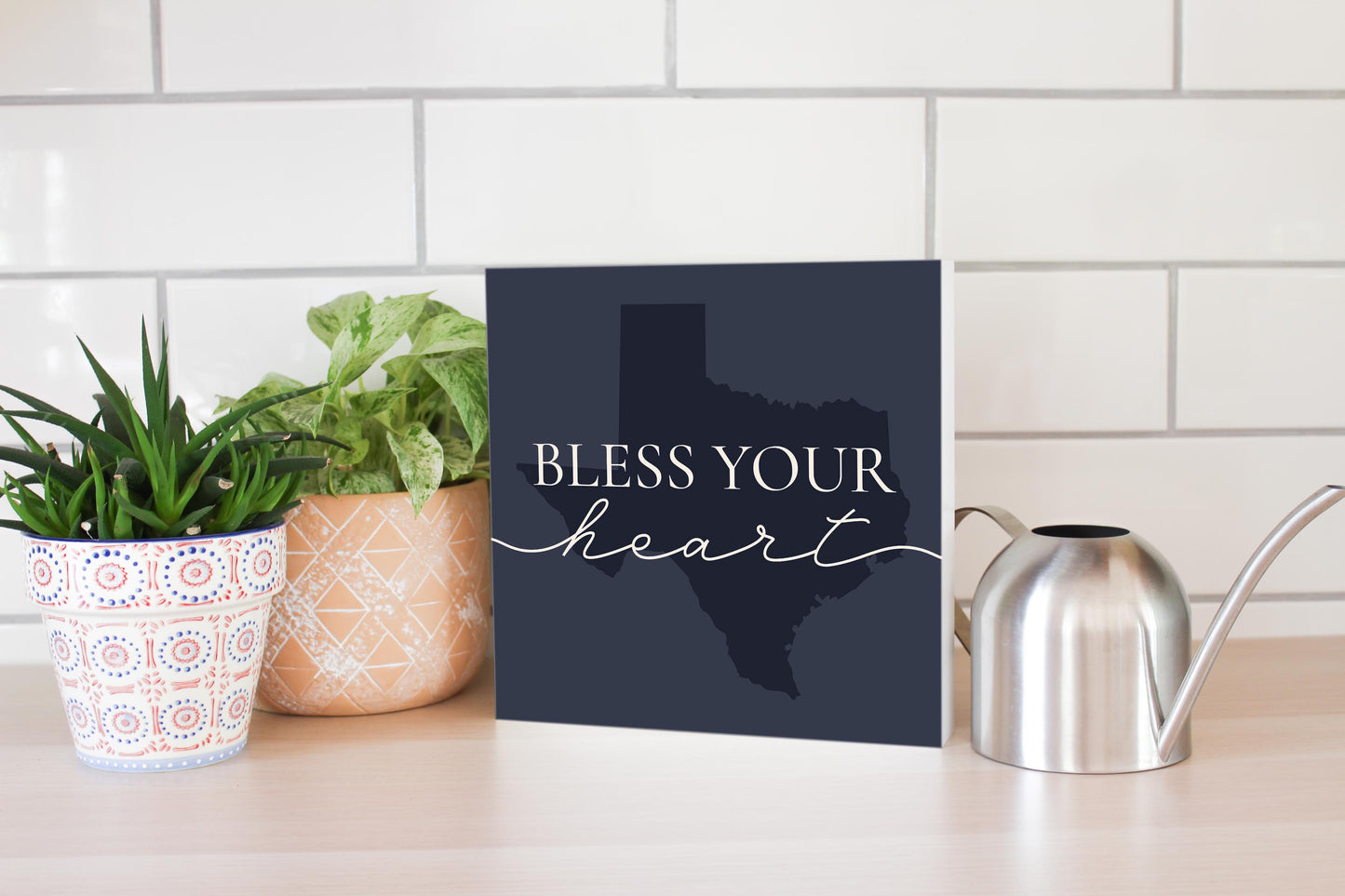 Modern Minimalist Texas Bless Your Heart | Wood Block | Eaches | Min 2