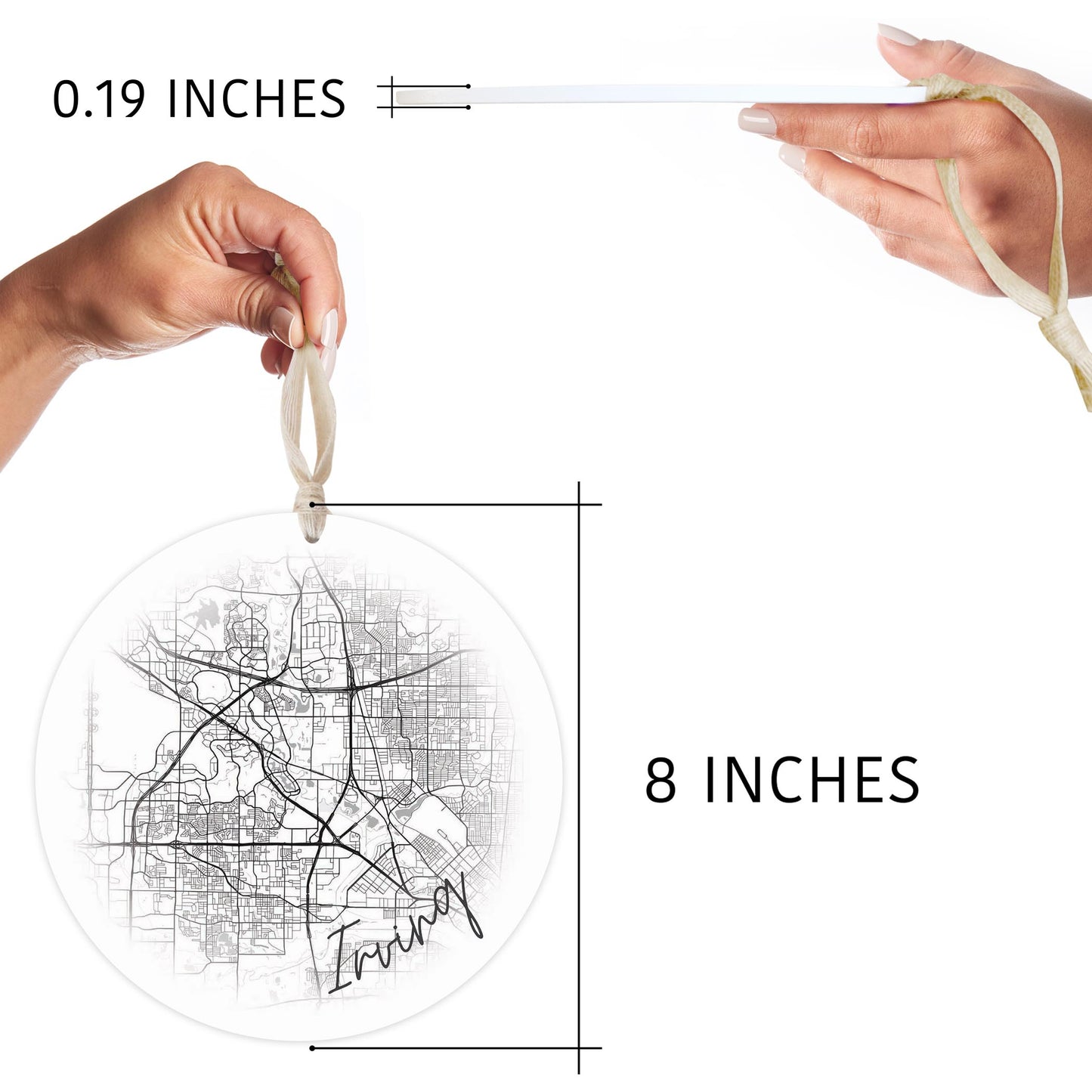 Minimalistic B&W Texas Irving Circle Map | Wood Ornament | Eaches | Min 1