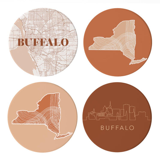 Modern Minimalist New York Buffalo State| Absorbent Coasters | Set of 4 | Min 2