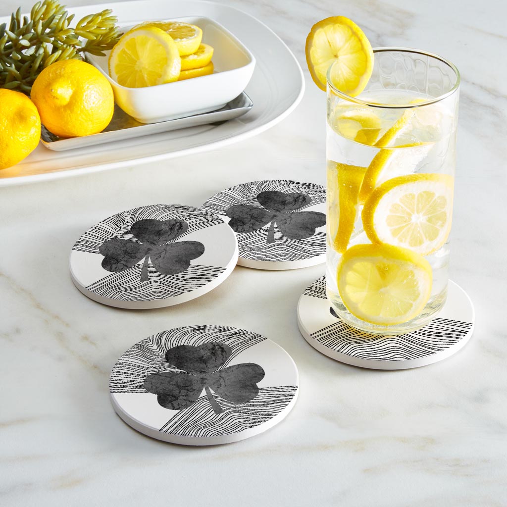 Minimalistic B&W Shamrock Fluid Lines| Absorbent Coasters | Set of 4 | Min 2