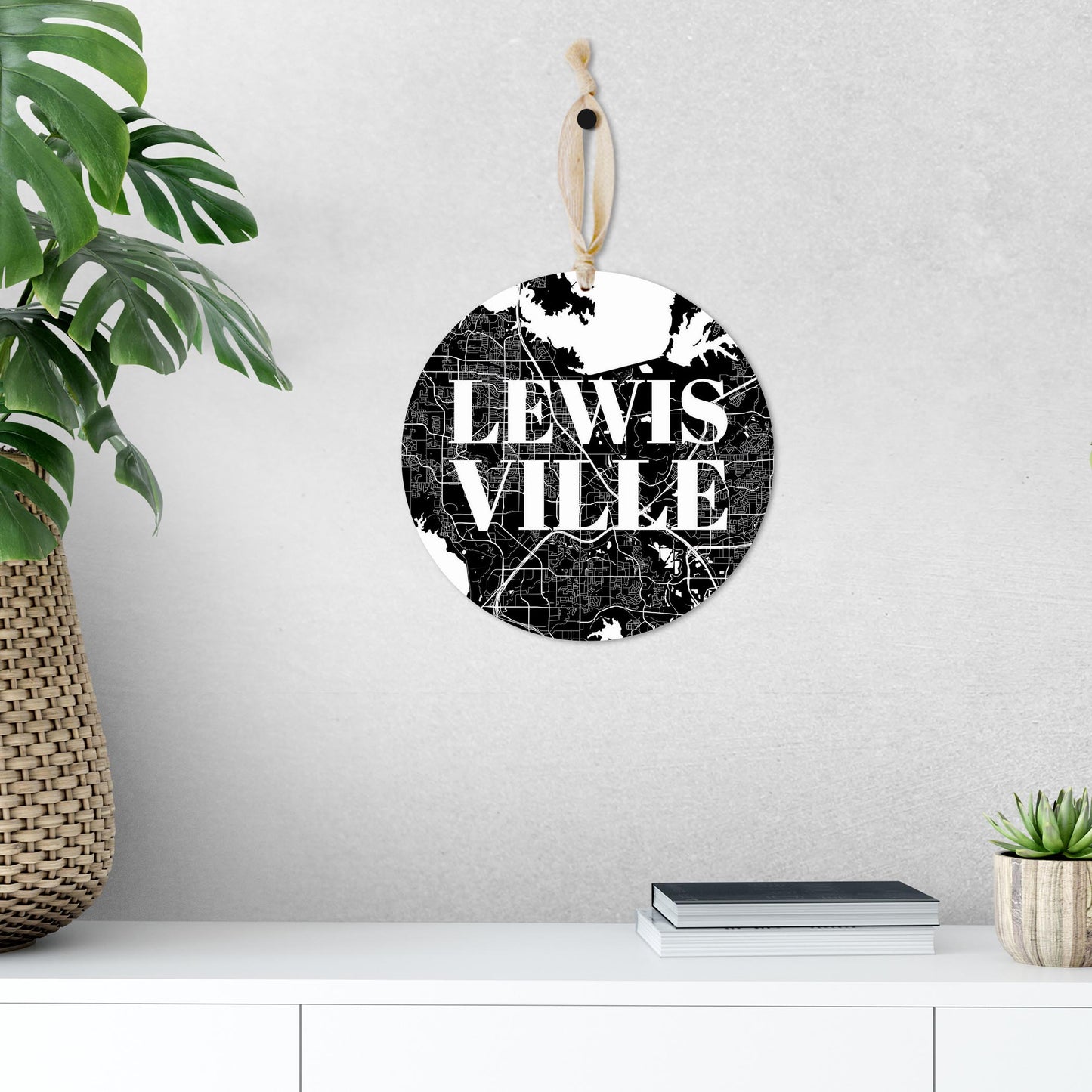 Minimalistic B&W Texas Lewisville Map | Wood Ornament | Eaches | Min 1