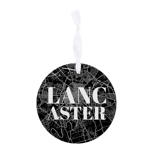 Minimalistic B&W Pennsylvania Lancaster Map| Wood Ornament | Eaches | Min 6