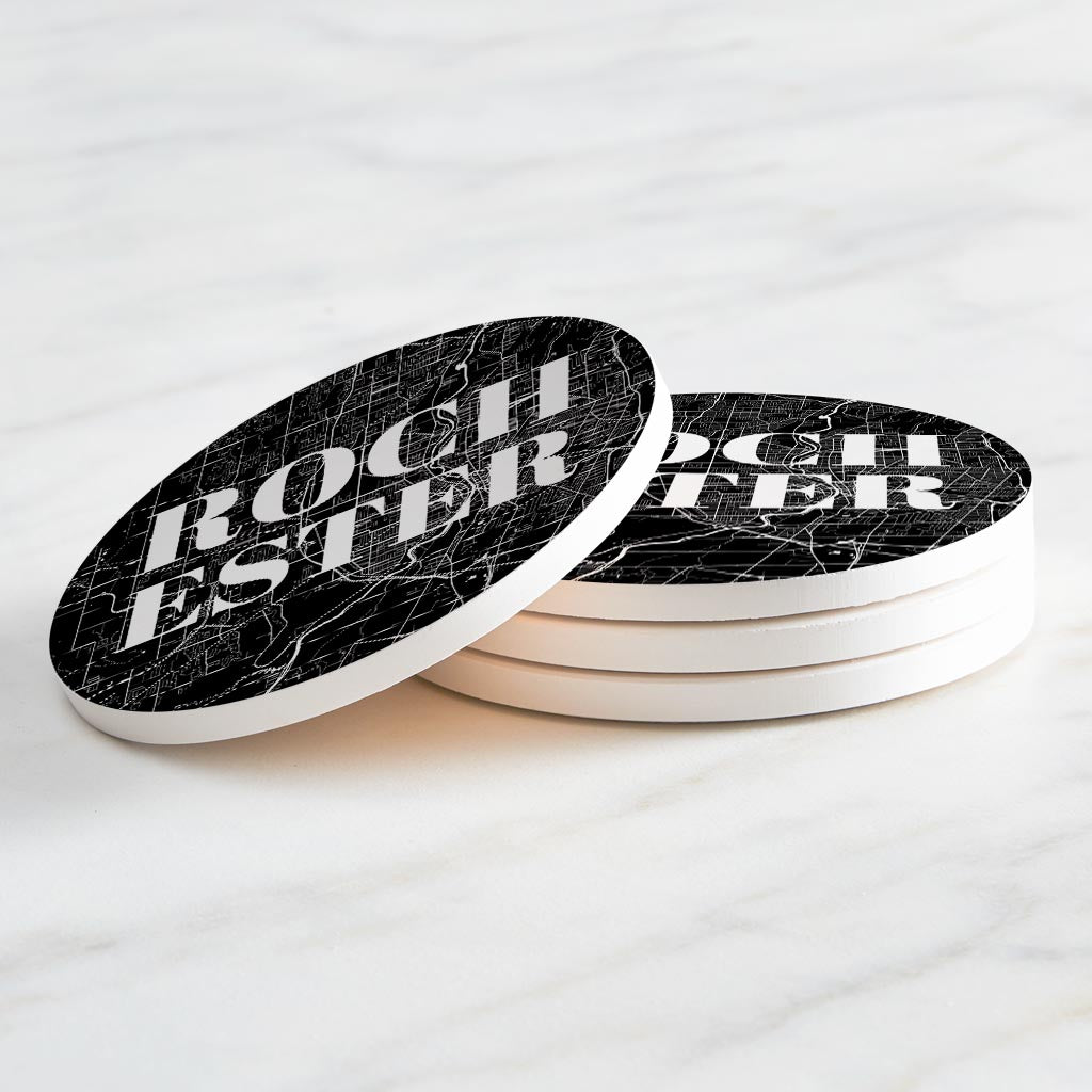 Minimalistic B&W New York Rochester Map | Absorbent Coasters | Set of 4 | Min 2