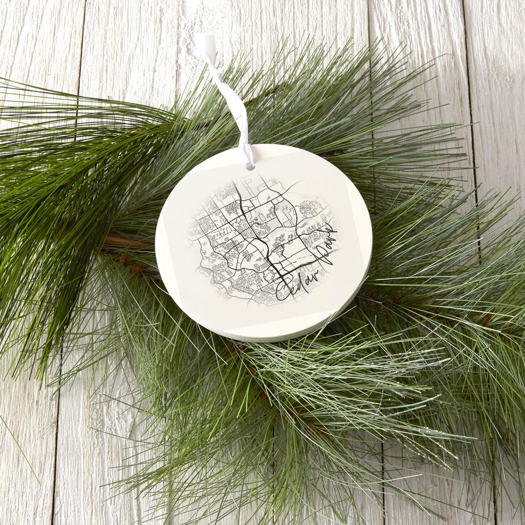 Minimalistic B&W Texas Cedar Park Circle Map | Wood Ornament | Eaches | Min 6