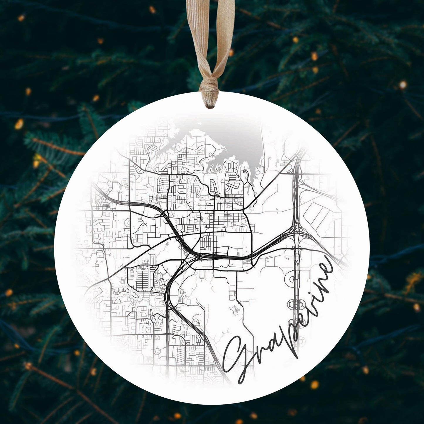 Minimalistic B&W Texas Grapevine Circle Map | Wood Ornament | Eaches | Min 1