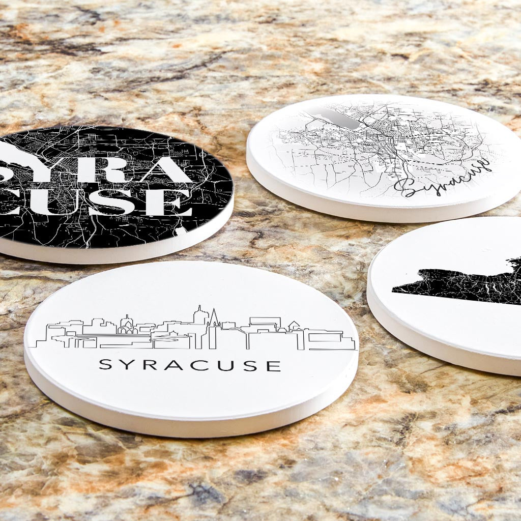 Minimalistic B&W New York Syracuse State | Absorbent Coasters | Set of 4 | Min 2