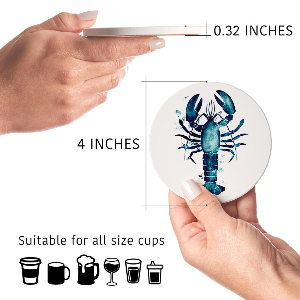 New England Water Color Lobster | Absorbent Coasters | Set of 4 | Min 2