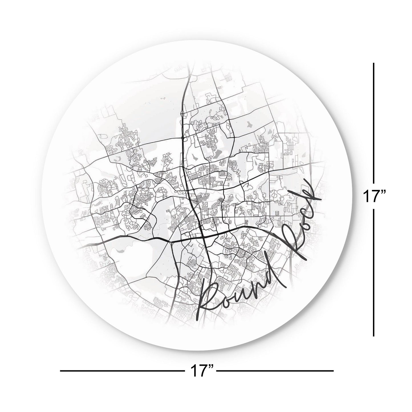 Minimalistic B&W Texas Round Rock Circle Map | Wood Sign | Eaches | Min 1