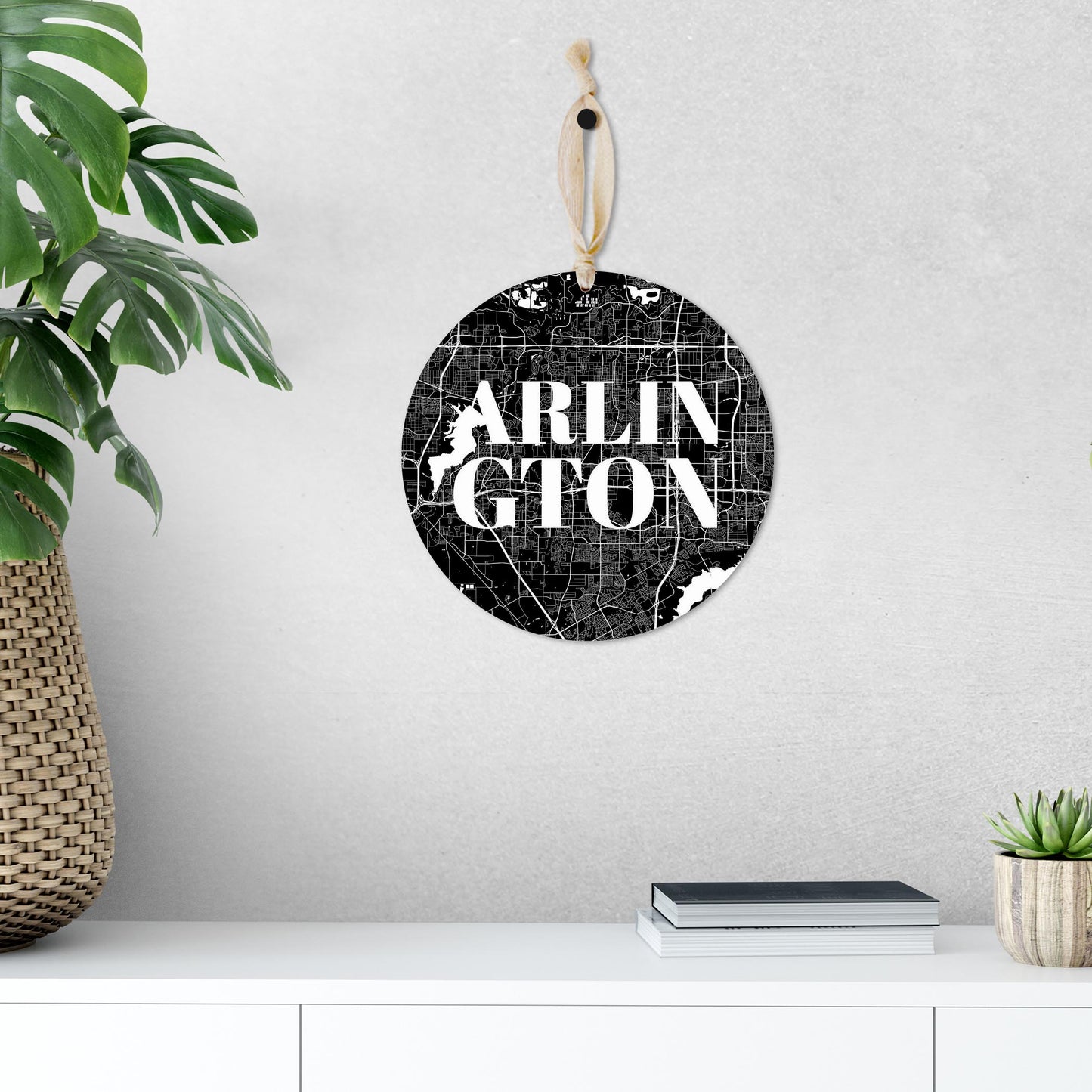 Minimalistic B&W Texas Arlington Map | Wood Ornament | Eaches | Min 1