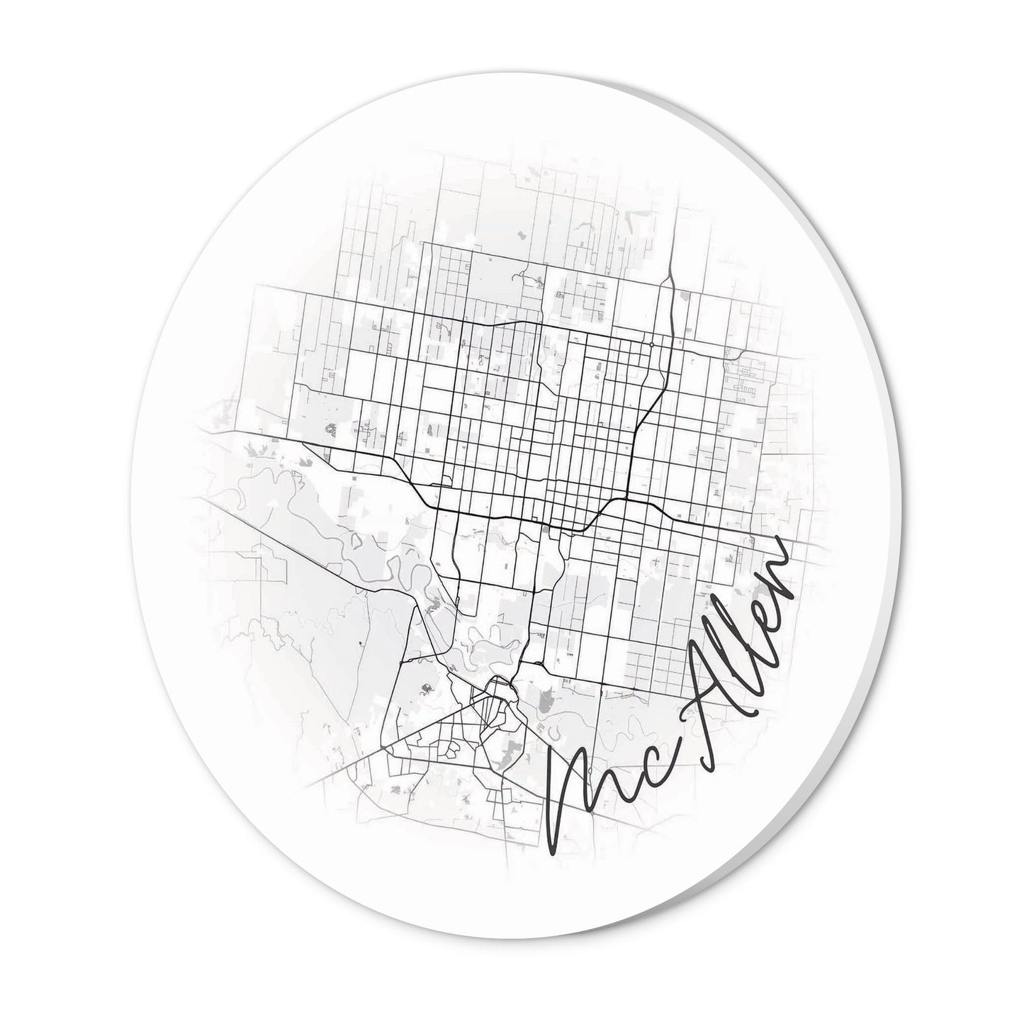 Minimalistic B&W Texas Mcallen Circle Map | Wood Sign | Eaches | Min 1