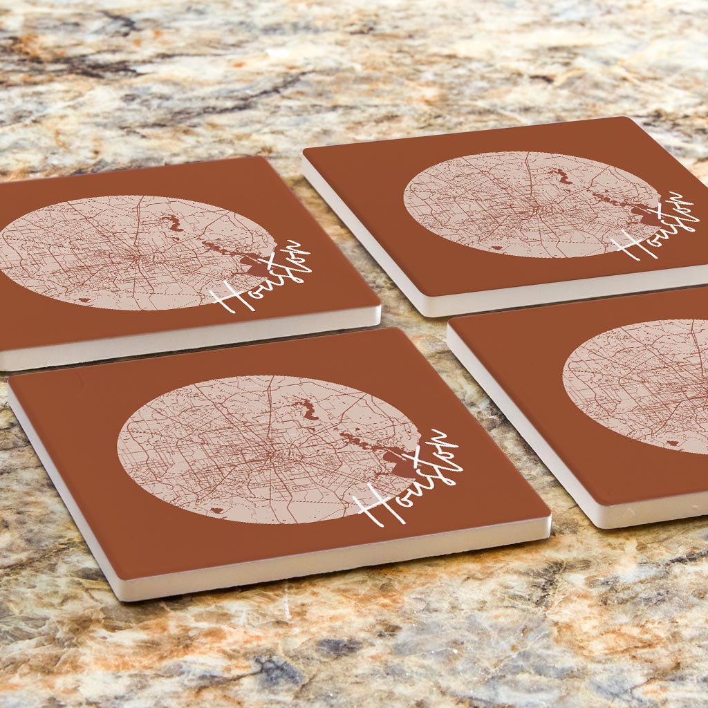 Modern Minimalist Houston Texas Map | Absorbent Coasters | Set of 4 | Min 2