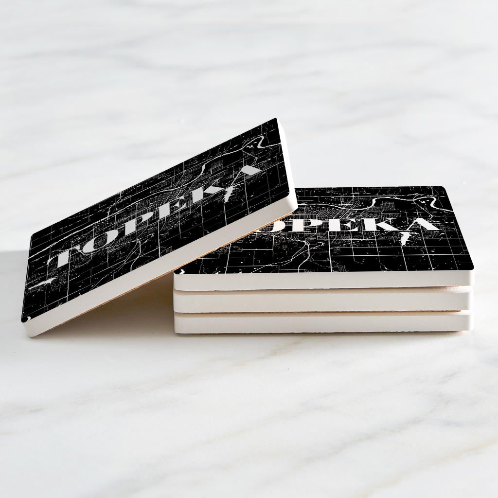 Minimalist B&W Kansas Topeka Map | Absorbent Coasters | Set of 4 | Min 2