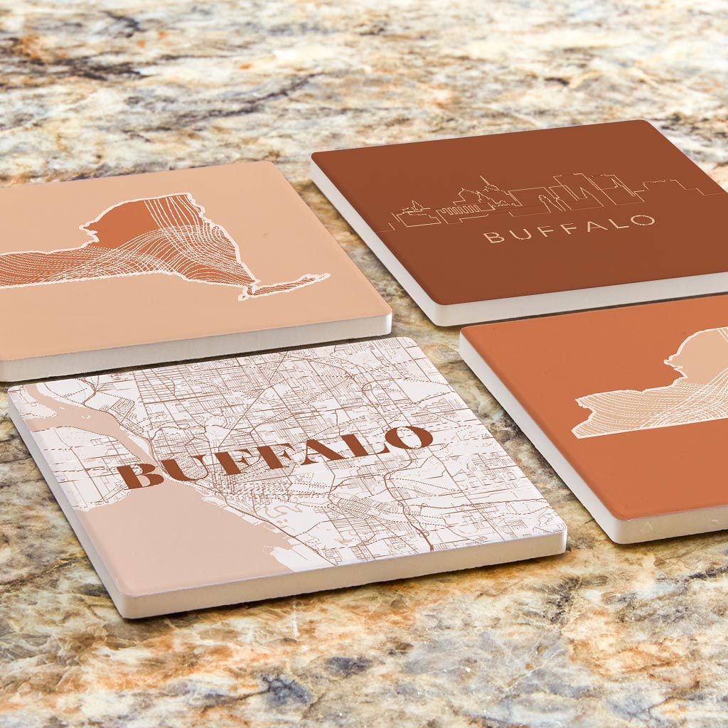 Modern Minimalist New York Buffalo State | Absorbent Coasters | Set of 4 | Min 2