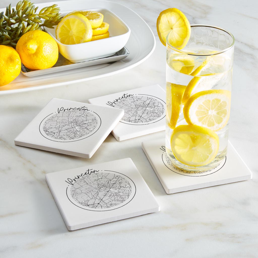 Minimalistic B&W New Jersey Princeton Circle Map| Absorbent Coasters | Set of 4 | Min 2