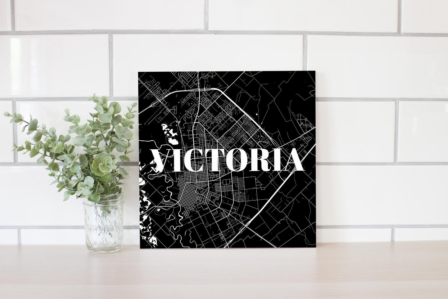 Minimalistic B&W Texas Victoria Map | Wood Sign | Eaches | Min 2