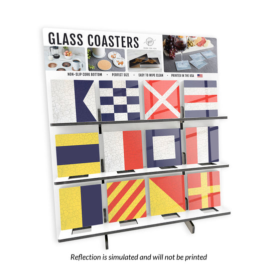 Nautical Flags 1 Theme Square Glass Coaster Loaded Display POP Min of 1