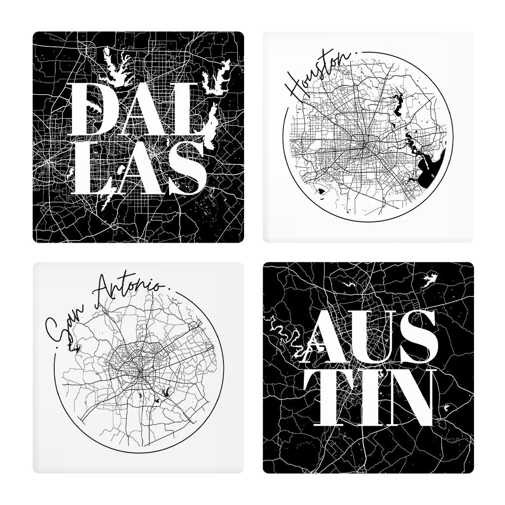 Modern Black White Texas Set | Absorbent Coasters | Set of 4 | Min 2