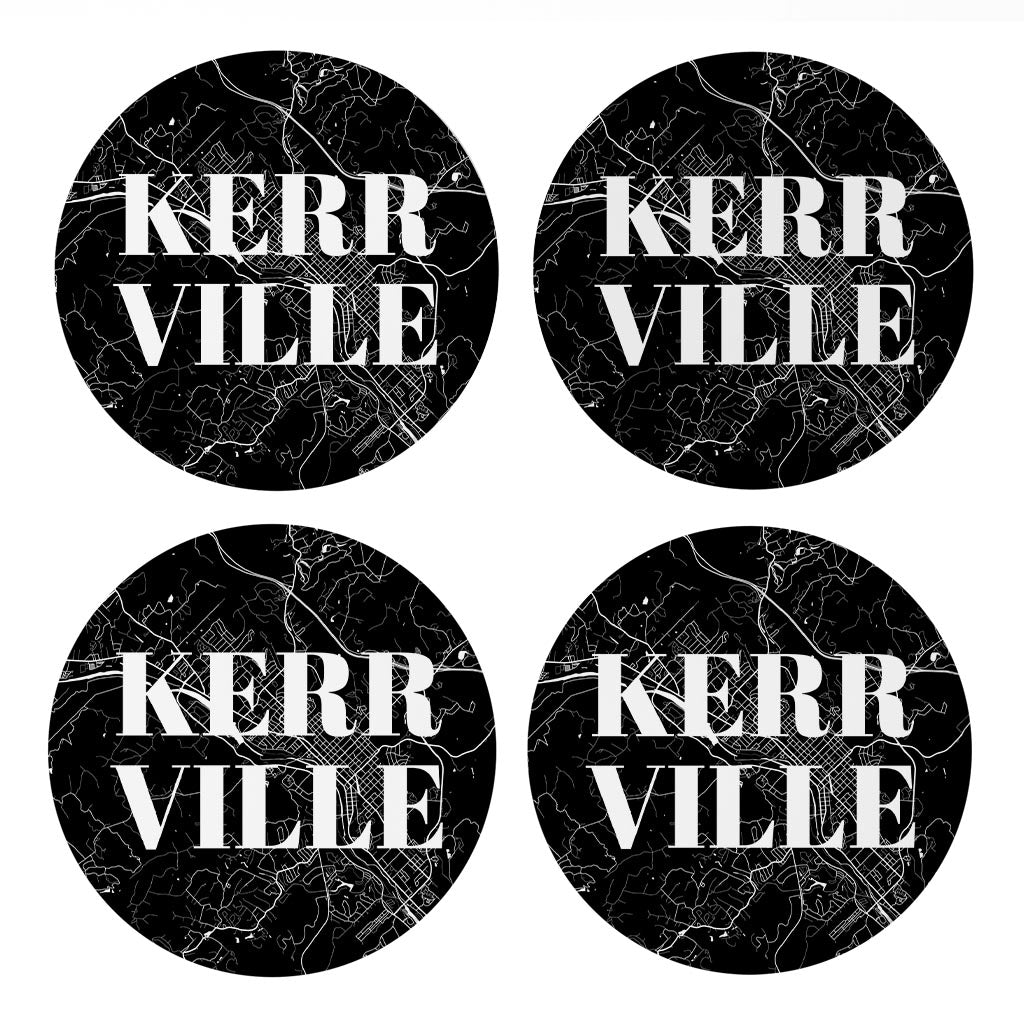 Minimalistic B&W Texas Kerrville Map | Absorbent Coasters | Set of 4 | Min 2