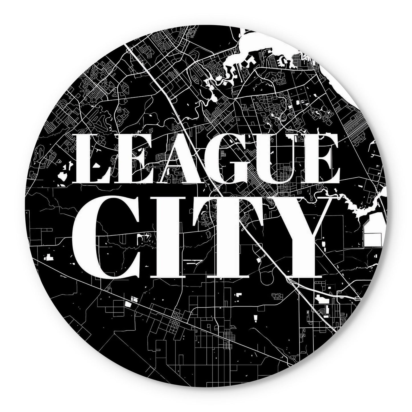 Minimalistic B&W Texas League City Map | Wood Sign | Eaches | Min 1