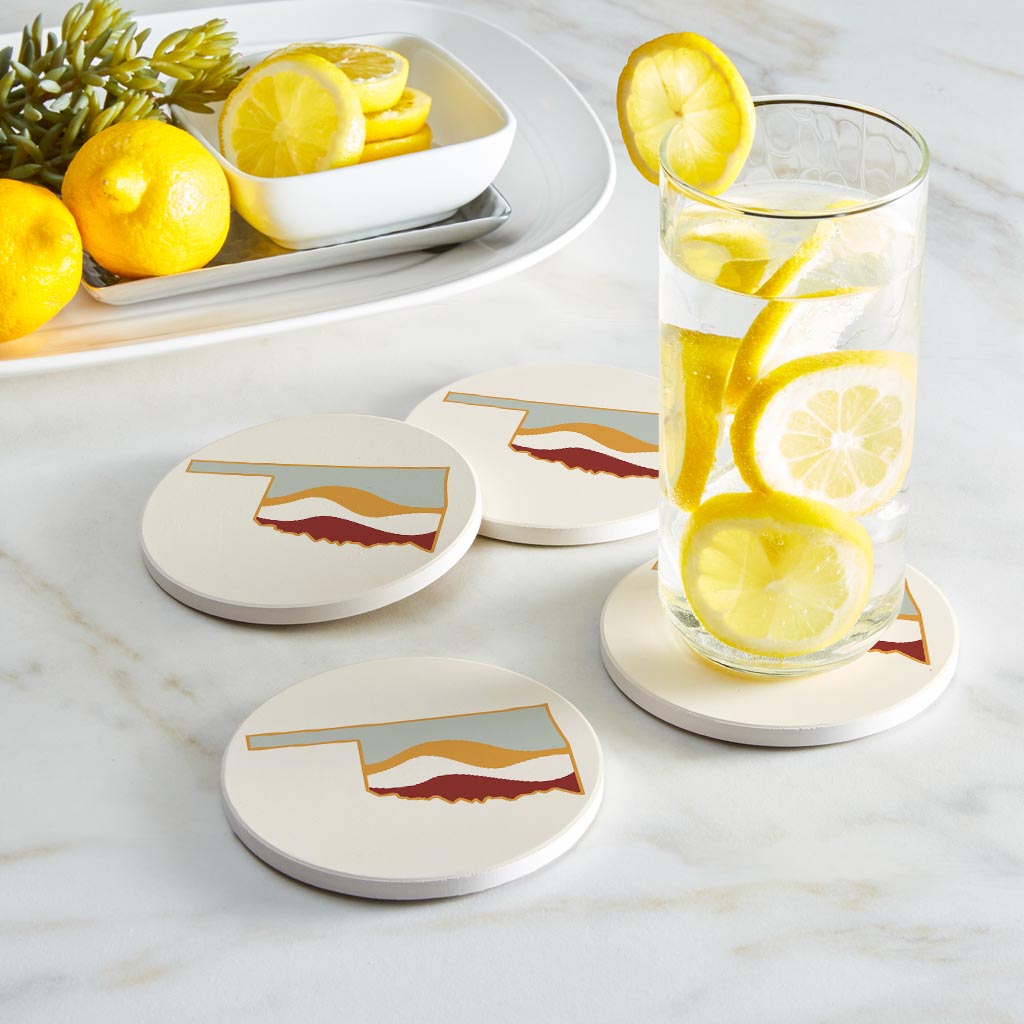 Modern Minimalist Oklahoma Cream Retro State Shape Hills | Absorbent Coasters | Set of 4 | Min 2