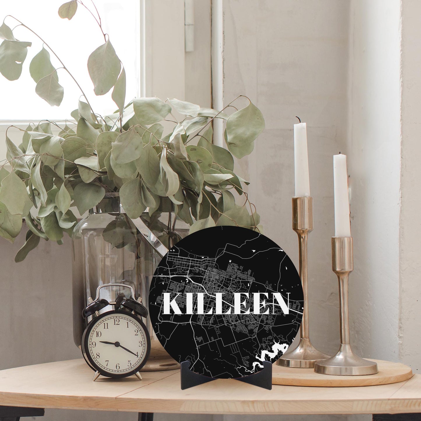 Minimalistic B&W Texas Killeen Map | Wood Sign | Eaches | Min 1