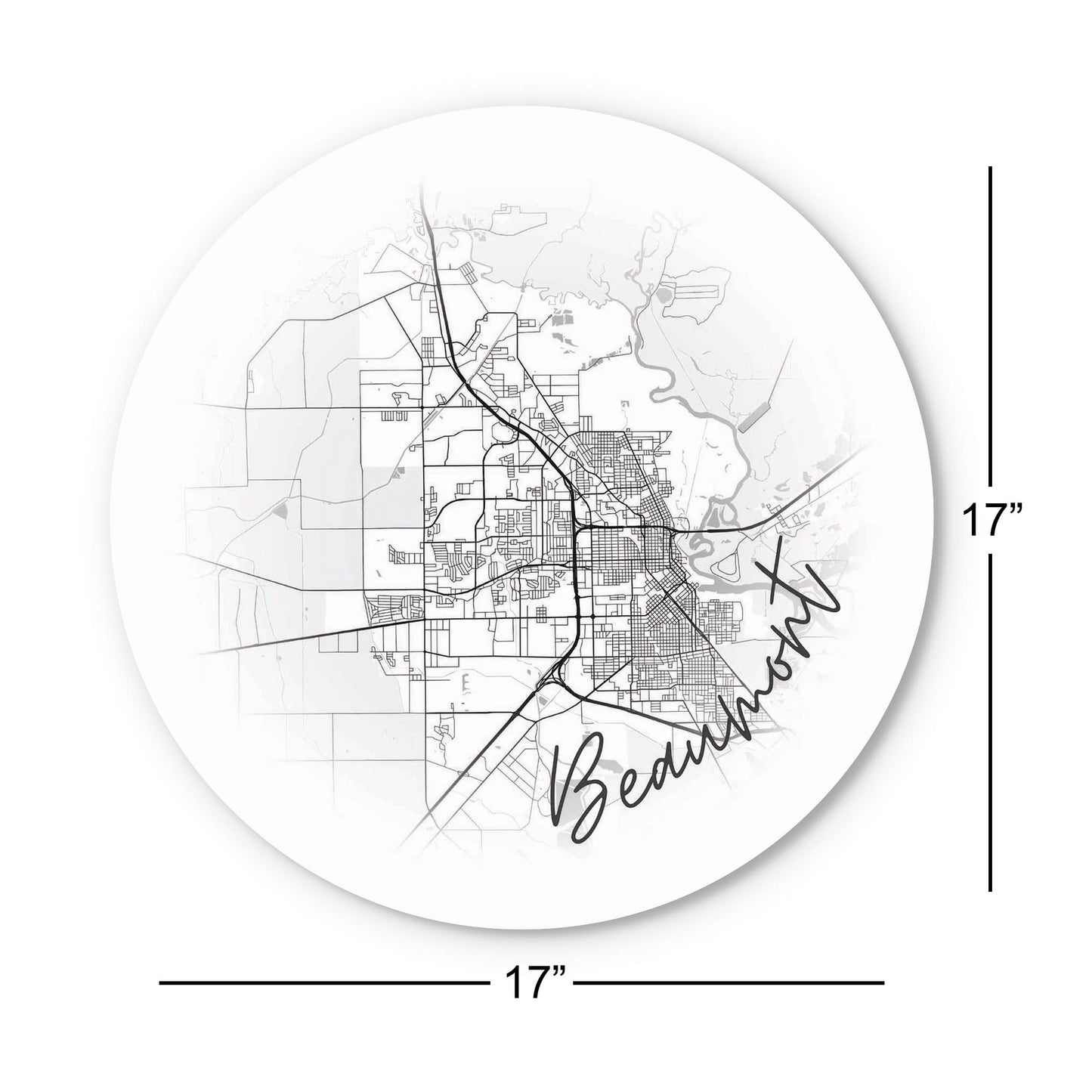 Minimalistic B&W Texas Beaumont Circle Map | Wood Sign | Eaches | Min 1