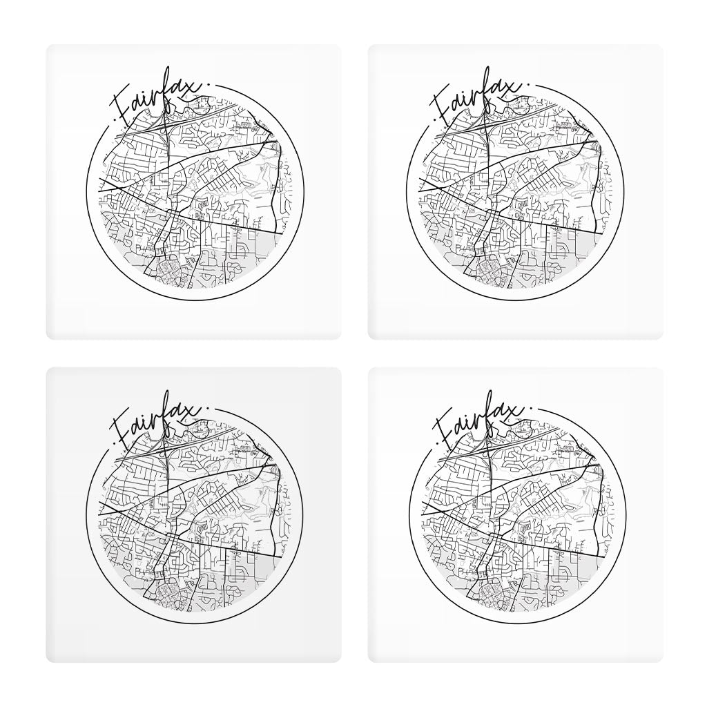 Minimalistic B&W Virginia Fairfax Circle Map | Absorbent Coasters | Set of 4 | Min 2