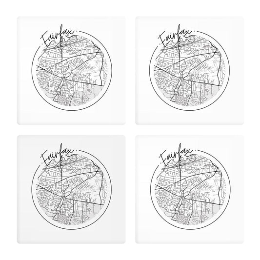 Minimalistic B&W Virginia Fairfax Circle Map | Absorbent Coasters | Set of 4 | Min 2