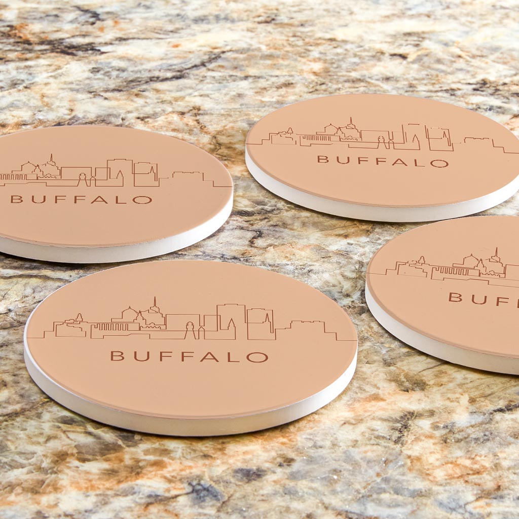 Modern Minimalistic New York Buffalo Skyline| Absorbent Coasters | Set of 4 | Min 2