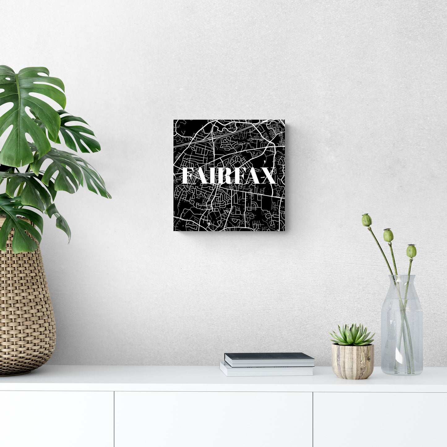 Minimalistic B&W Virginia Fairfax Map | Wood Sign | Eaches | Min 2