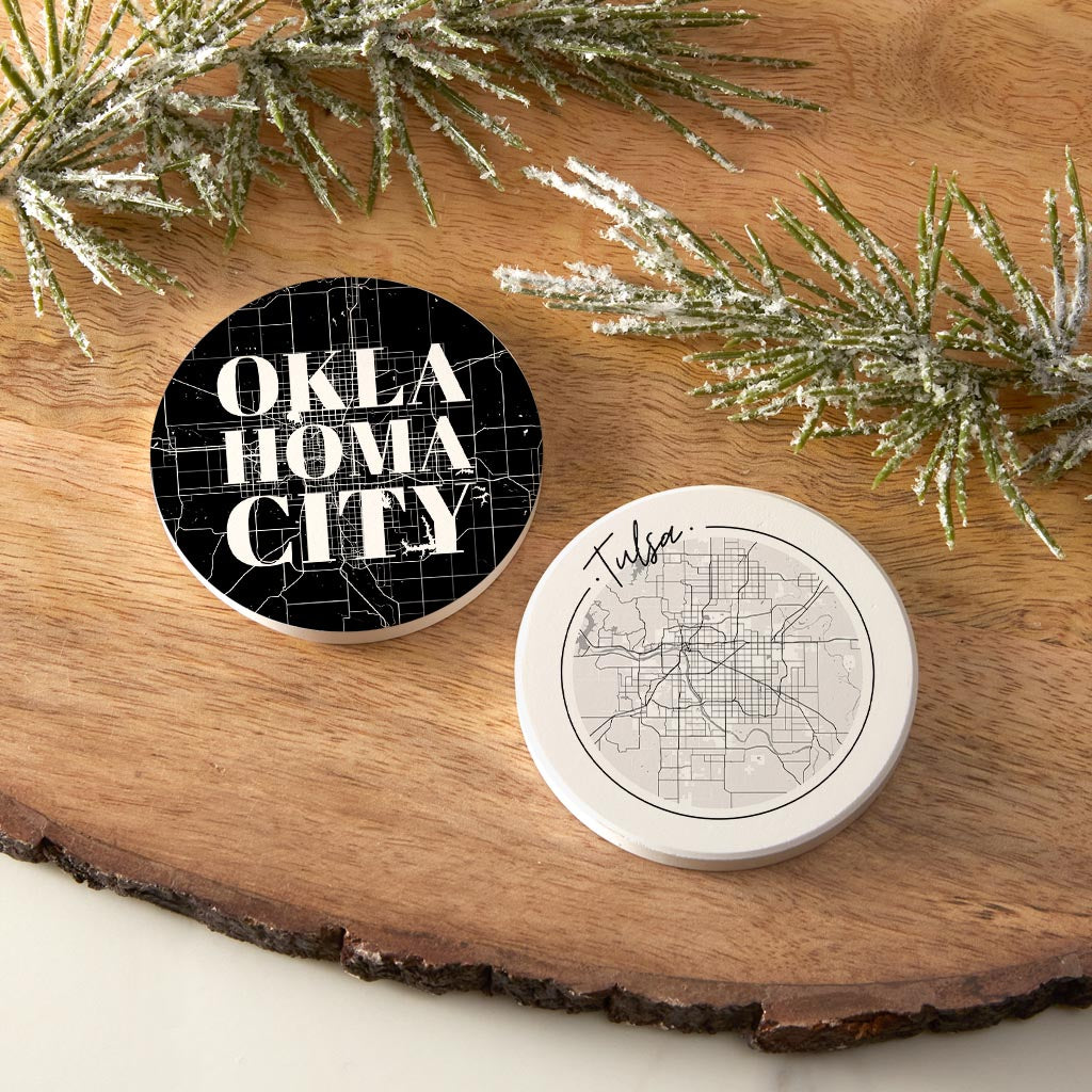 Modern Black White Oklahoma Set | Absorbent Car Coasters | Set of 2 | Min 4