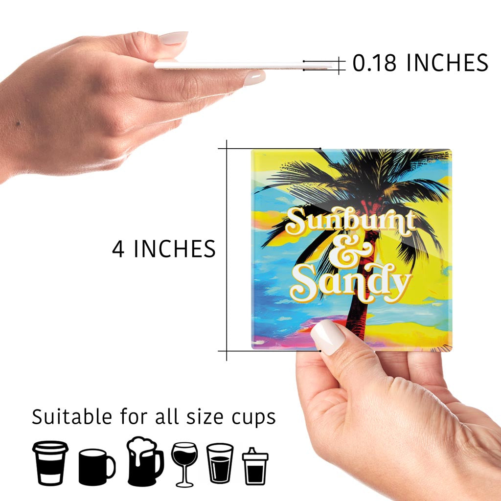 Sunburnt Sandy | Hi-Def Glass Coasters | Set of 4 | Min 2