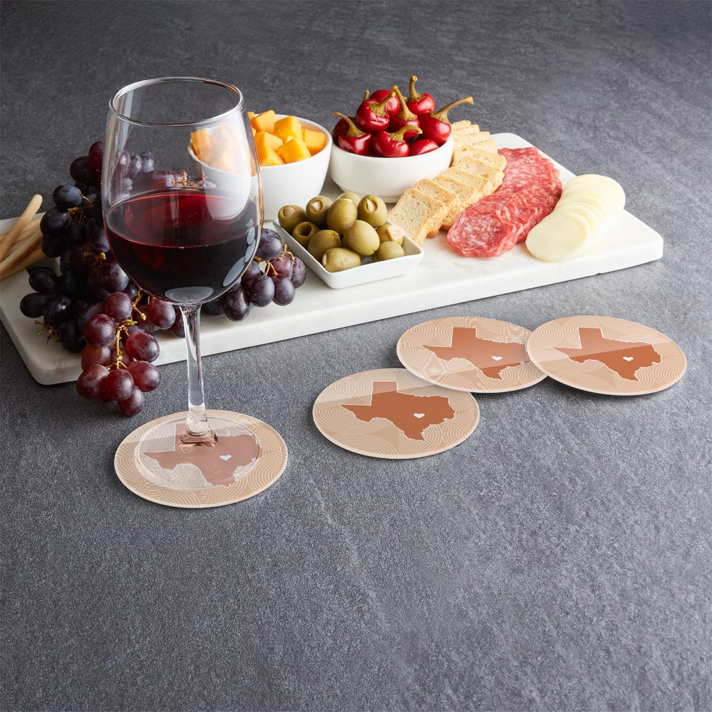 Modern Minimalist Texas Austin Heart | Hi-Def Glass Coasters | Set of 4 | Min 2