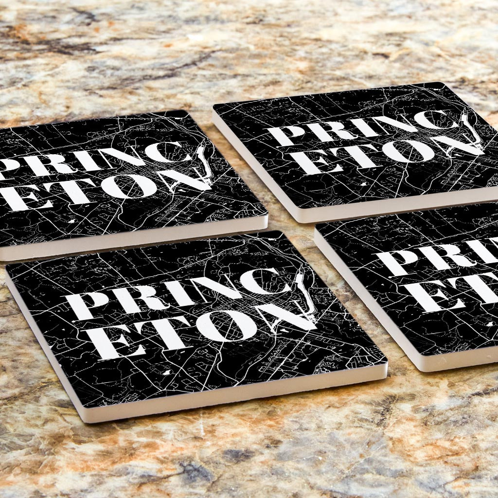 Minimalistic B&W New Jersey Princeton Map| Absorbent Coasters | Set of 4 | Min 2