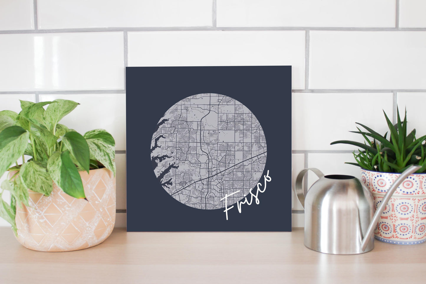 Modern Minimalist Texas Colors Frisco Circle Map | Wood Sign | Eaches | Min 2