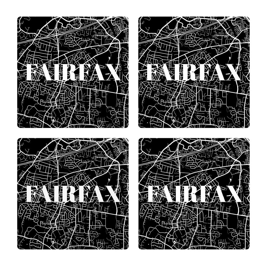 Minimalistic B&W Virginia Fairfax Map | Absorbent Coasters | Set of 4 | Min 2