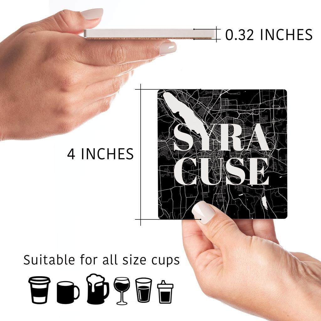 Minimalistic B&W New York Syracuse Map | Absorbent Coasters | Set of 4 | Min 2