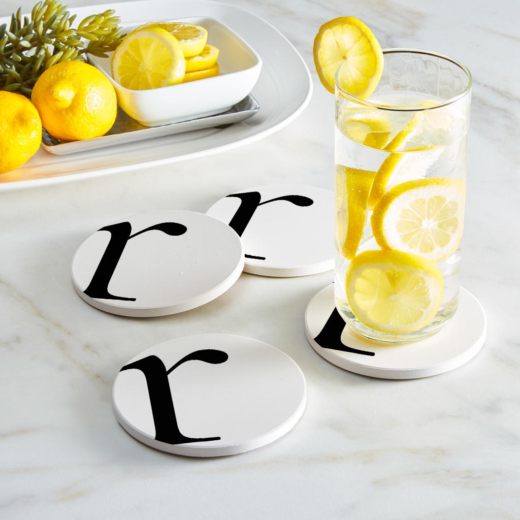 Minimalist Monogram R Circle | Absorbent Coasters | Set of 4 | Min 2