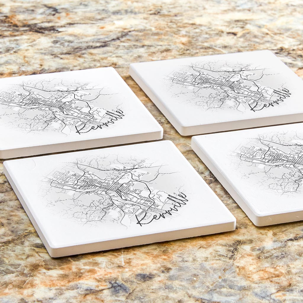 Minimalistic B&W Texas Kerrville Circle Map| Absorbent Coasters | Set of 4 | Min 2