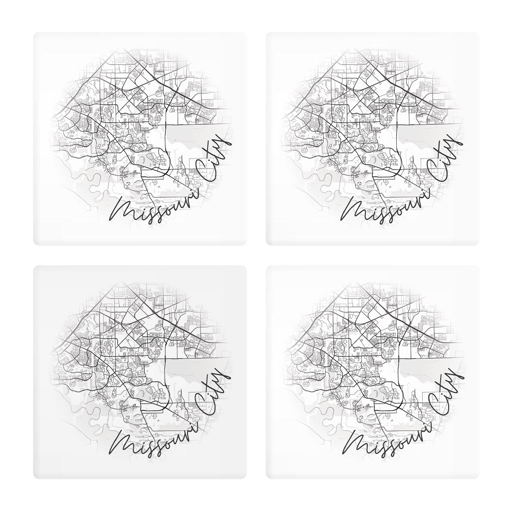 Minimalistic B&W Texas Missouri City Circle Map | Absorbent Coasters | Set of 4 | Min 2