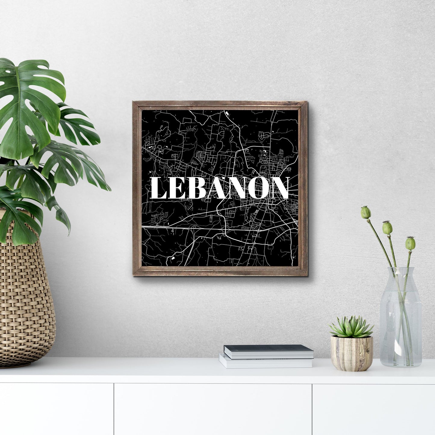 Minimalist B&W Tennessee Lebanon Map | Wood Sign | Eaches | Min 1