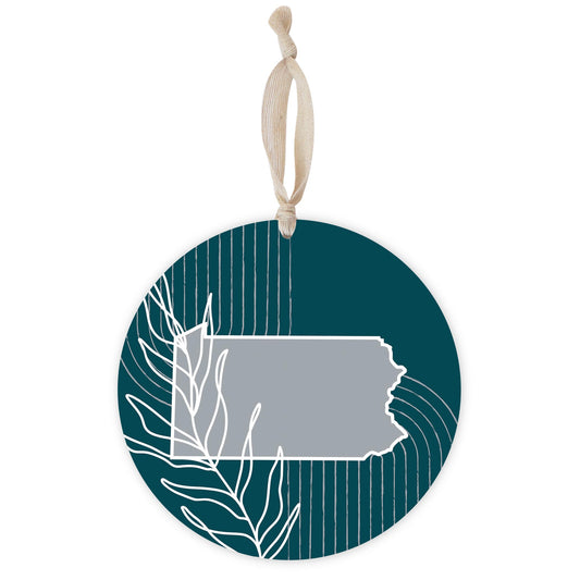 Modern Minimalist Pennsylvania Shape With Leaf | Wood Ornament | Eaches | Min 1