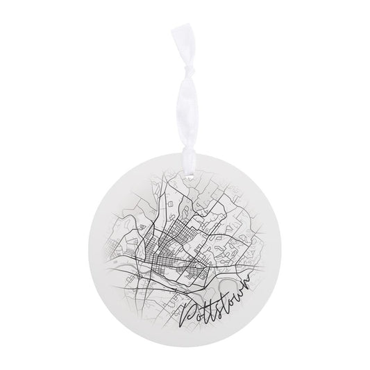 Minimalistic B&W Pennsylvania Pottstown Circle Map| Wood Ornament | Eaches | Min 6